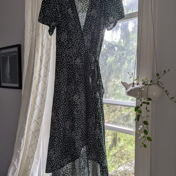 Green Polka Dot Wrap Midi Dress - Picture 2 of 2
